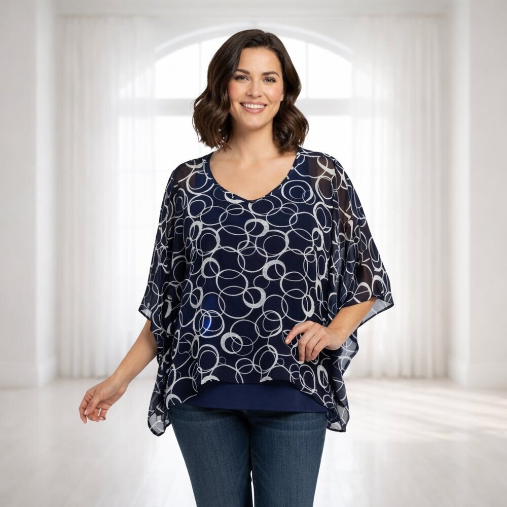 Ivy Ridge Boxy Flare Circle Print Blouse Size Medium
